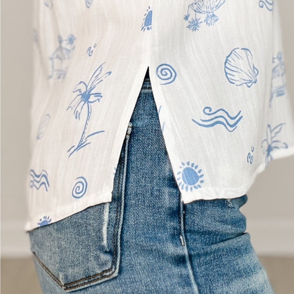 White and Blue Patterned Blouse